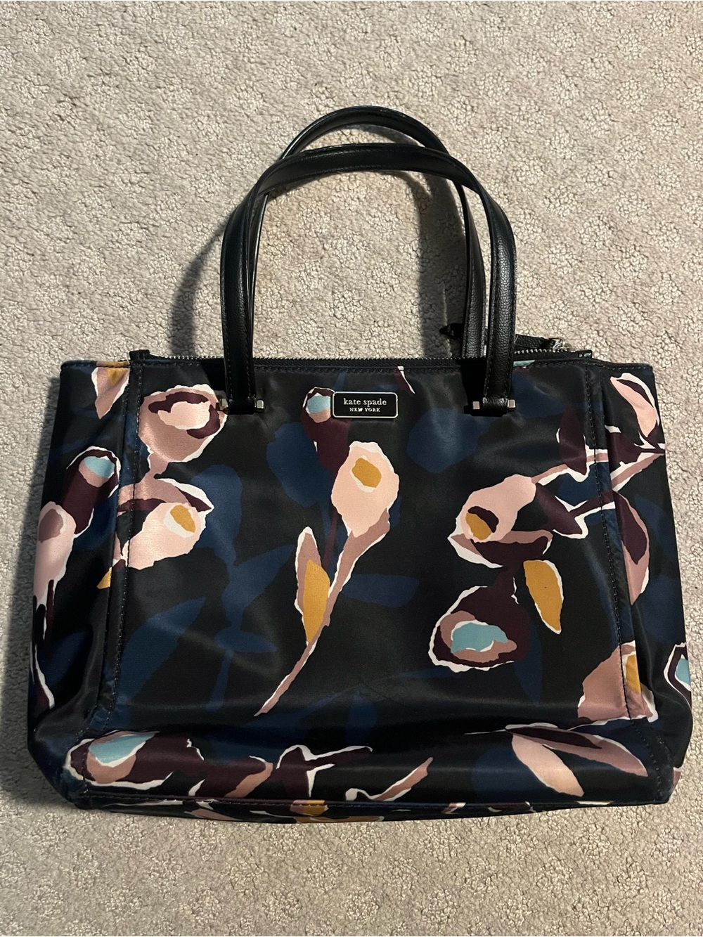 kate spade Black Floral Print Tote with Multicolor Blooms